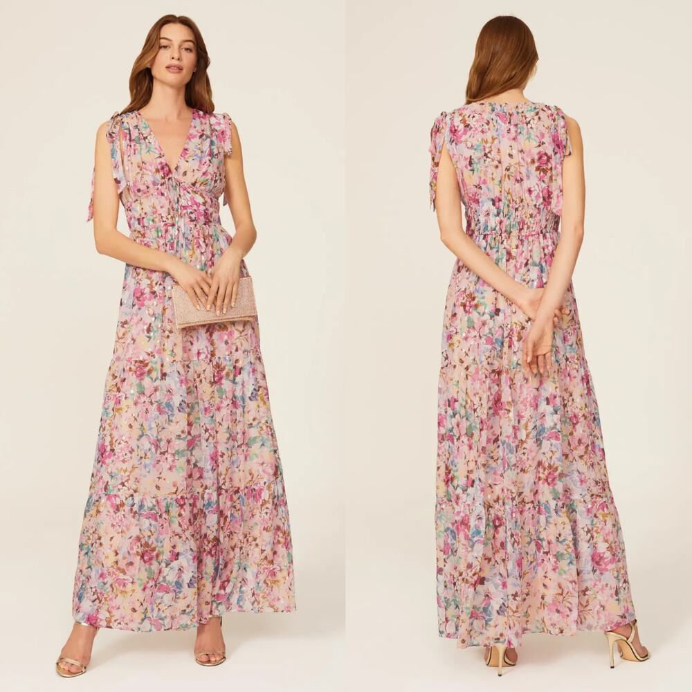 Shoshanna Zahra Gown Floral Metallic Silk Blend Sleeveless Maxi Blush Pink 6